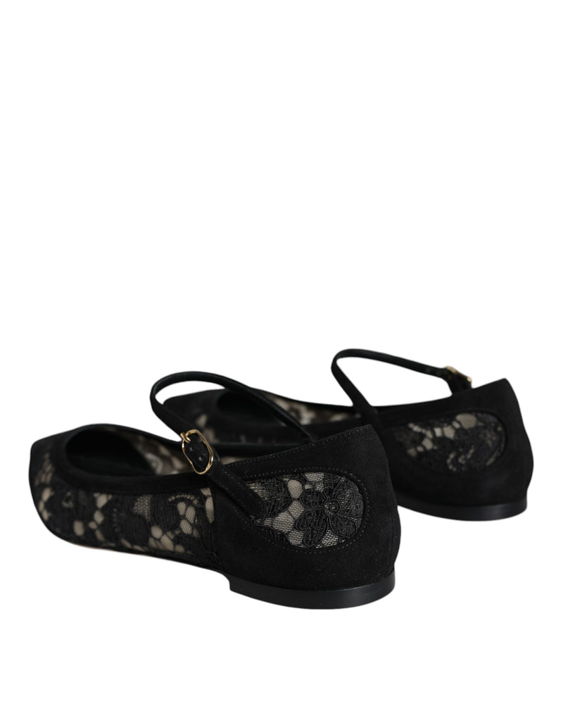 Black Taormina Lace Bellucci Flats Shoes Dolce & Gabbana