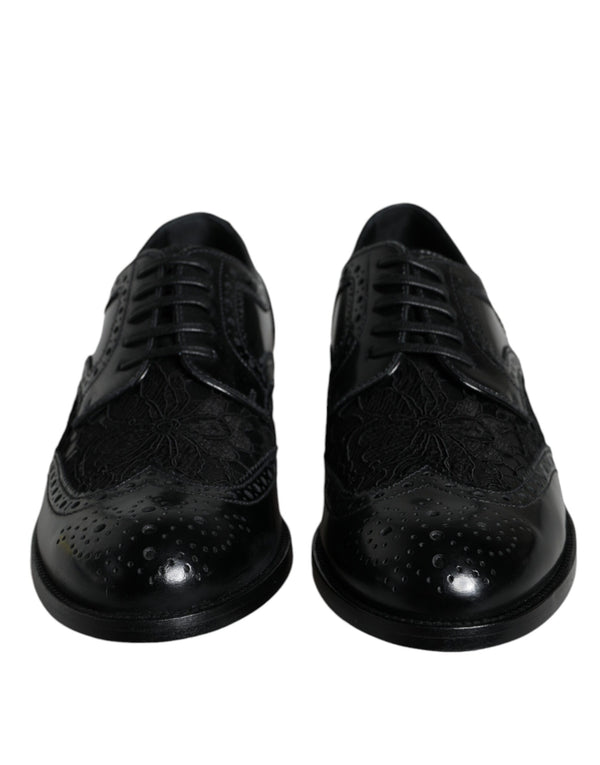 Black Leather Floral Lace Dress Formal Shoes Dolce & Gabbana