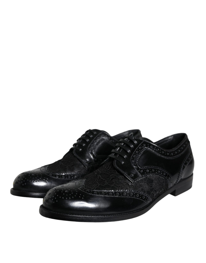 Black Leather Floral Lace Dress Formal Shoes Dolce & Gabbana