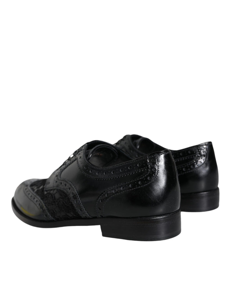 Black Leather Floral Lace Dress Formal Shoes Dolce & Gabbana