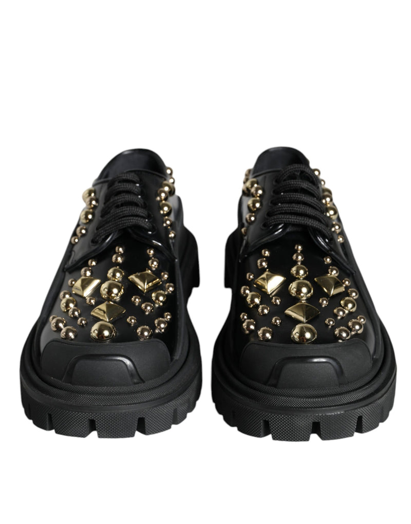 Black Leather Trekking Derby Embellished Shoes Dolce & Gabbana