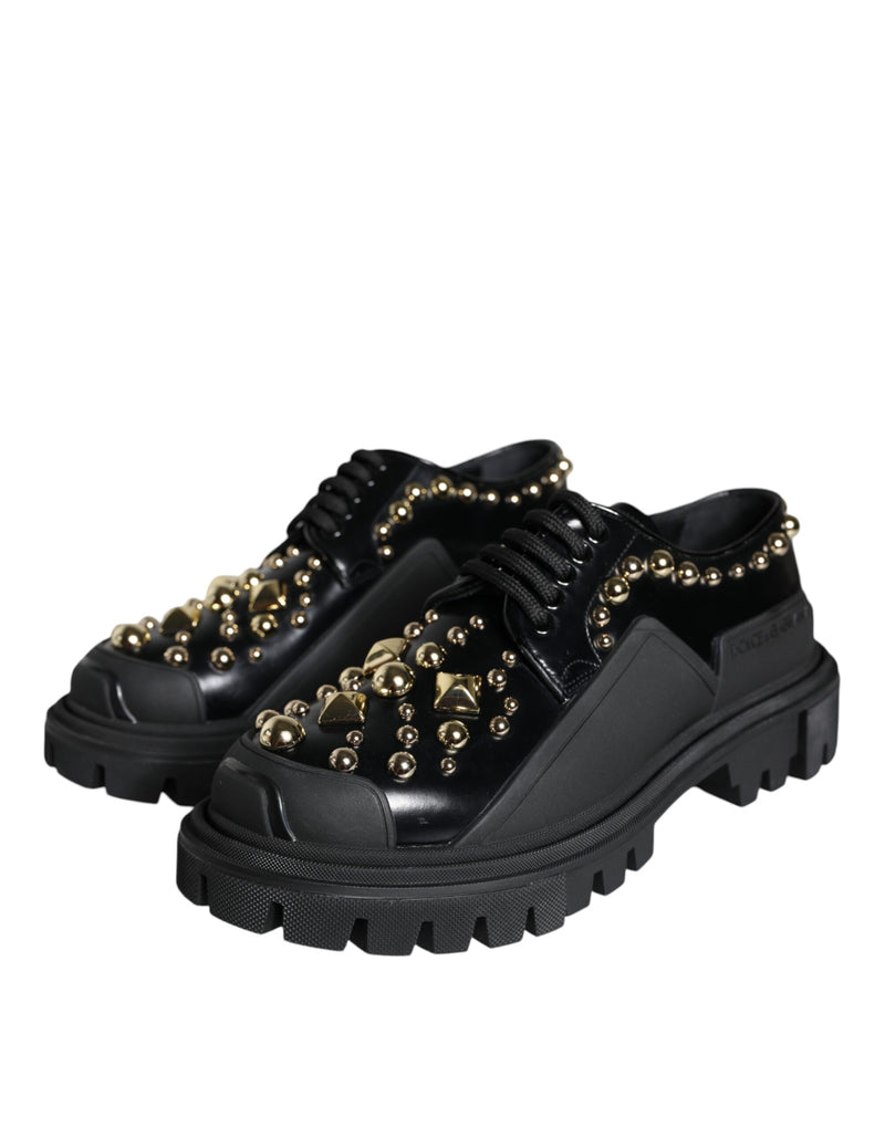 Black Leather Trekking Derby Embellished Shoes Dolce & Gabbana