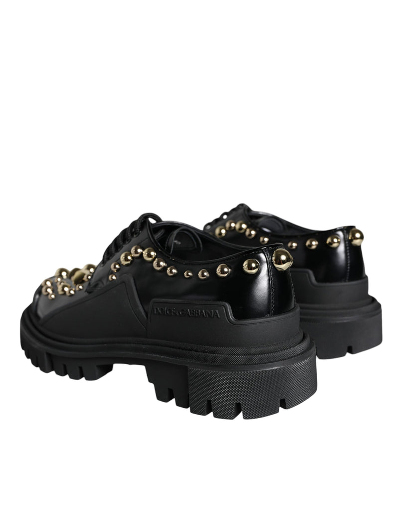 Black Leather Trekking Derby Embellished Shoes Dolce & Gabbana