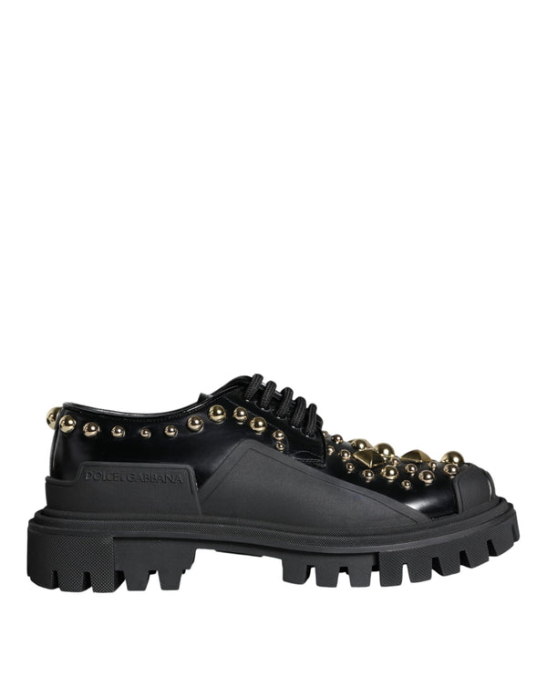 Black Leather Trekking Derby Embellished Shoes Dolce & Gabbana