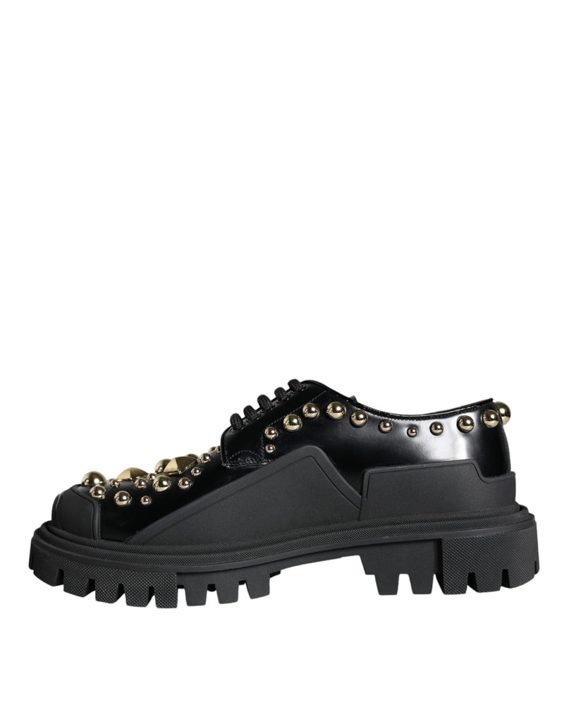 Black Leather Trekking Derby Embellished Shoes Dolce & Gabbana