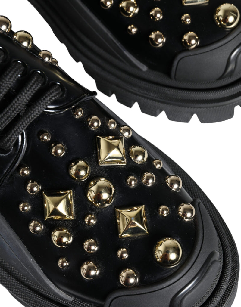 Black Leather Trekking Derby Embellished Shoes Dolce & Gabbana