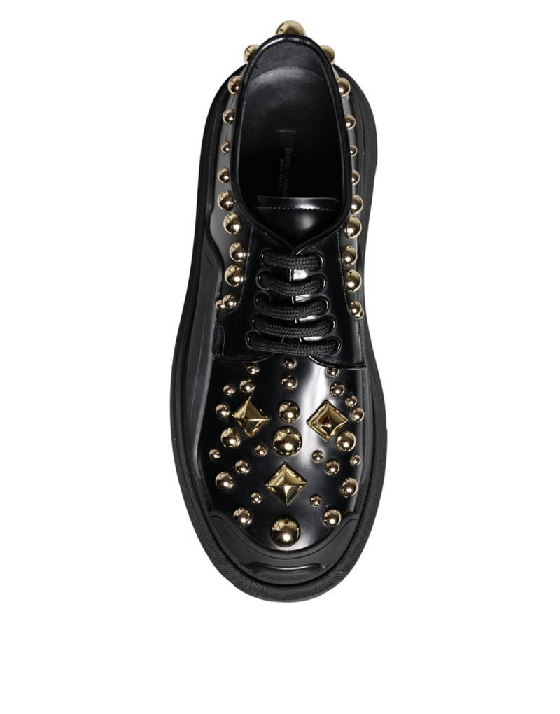 Black Leather Trekking Derby Embellished Shoes Dolce & Gabbana