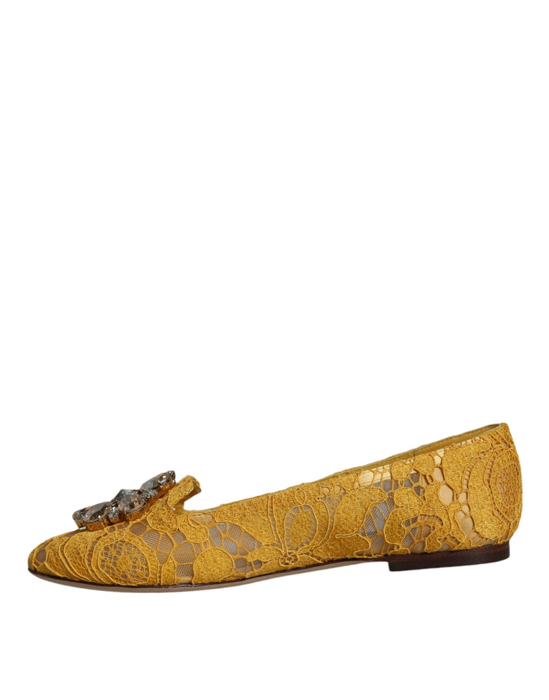 Mustard Lace Crystal Ballet Flats Loafer Shoes Dolce & Gabbana