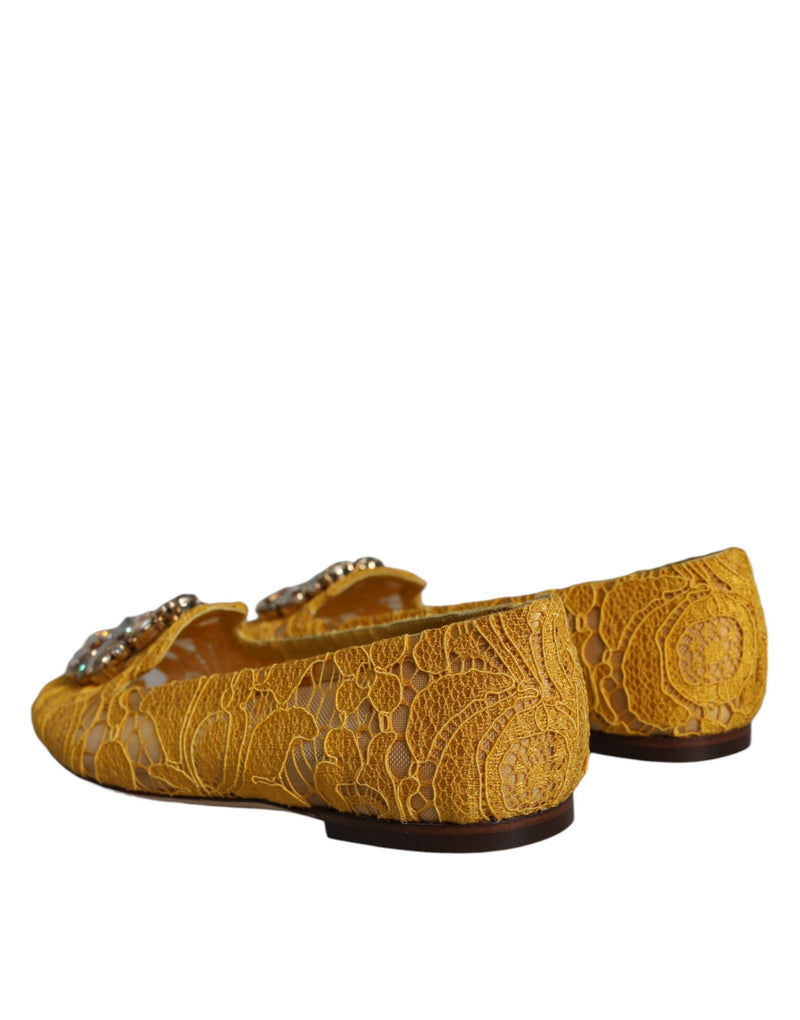 Mustard Lace Crystal Ballet Flats Loafer Shoes Dolce & Gabbana