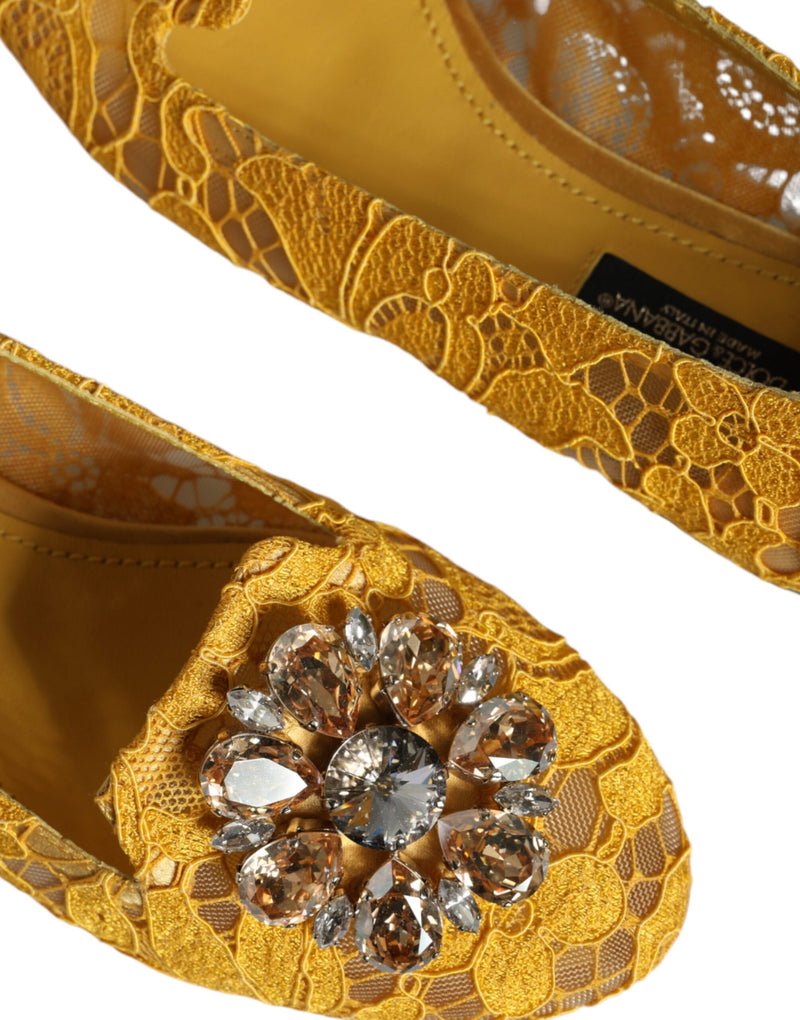 Mustard Lace Crystal Ballet Flats Loafer Shoes Dolce & Gabbana