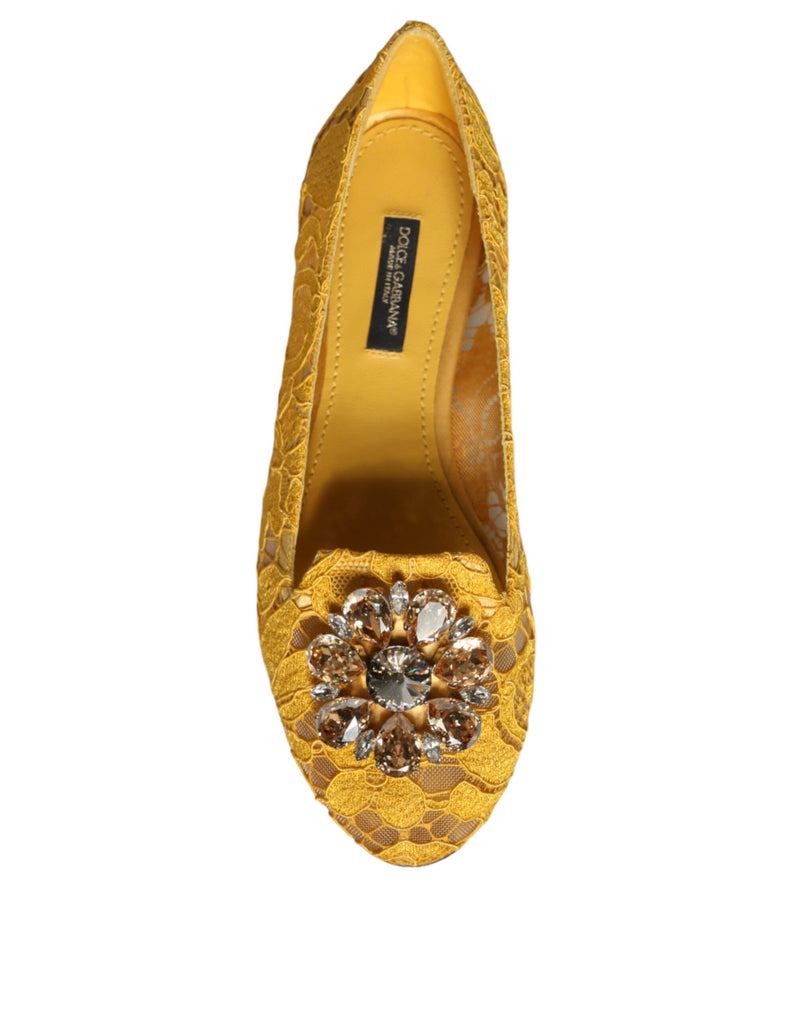 Mustard Lace Crystal Ballet Flats Loafer Shoes Dolce & Gabbana