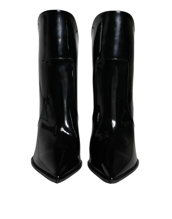 Black Patent Leather Pointed Ankle Boots Shoes Dolce & Gabbana