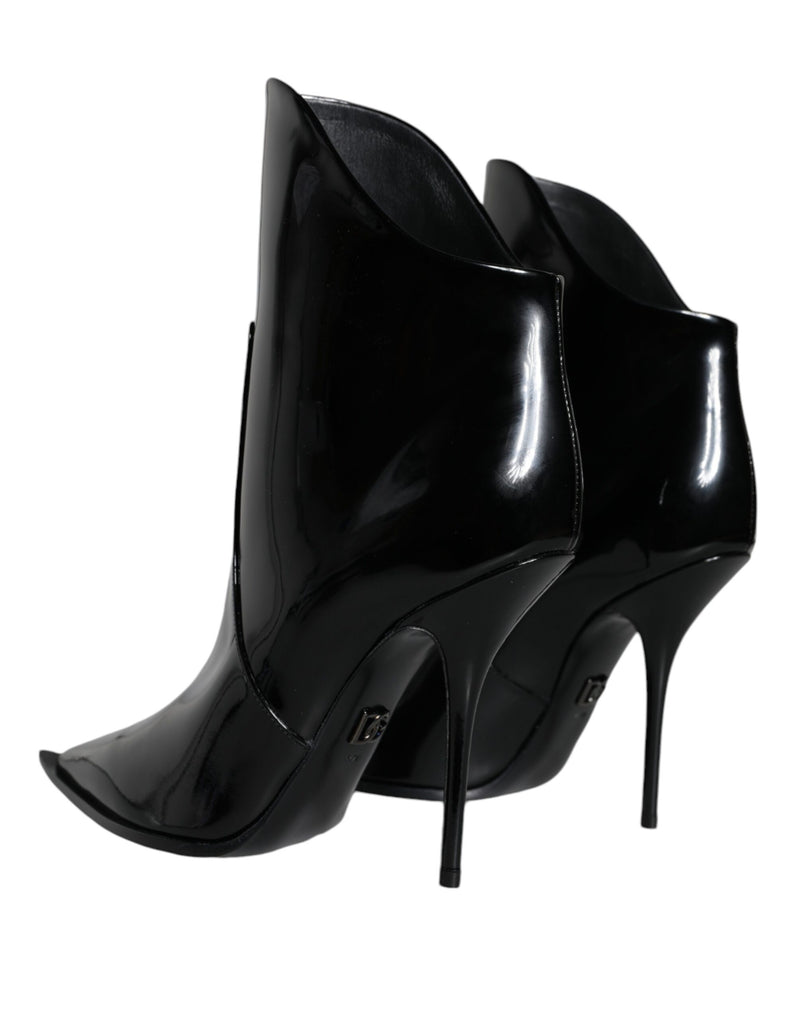 Black Patent Leather Pointed Ankle Boots Shoes Dolce & Gabbana