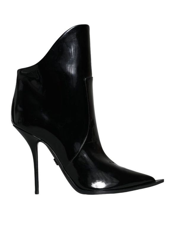 Black Patent Leather Pointed Ankle Boots Shoes Dolce & Gabbana