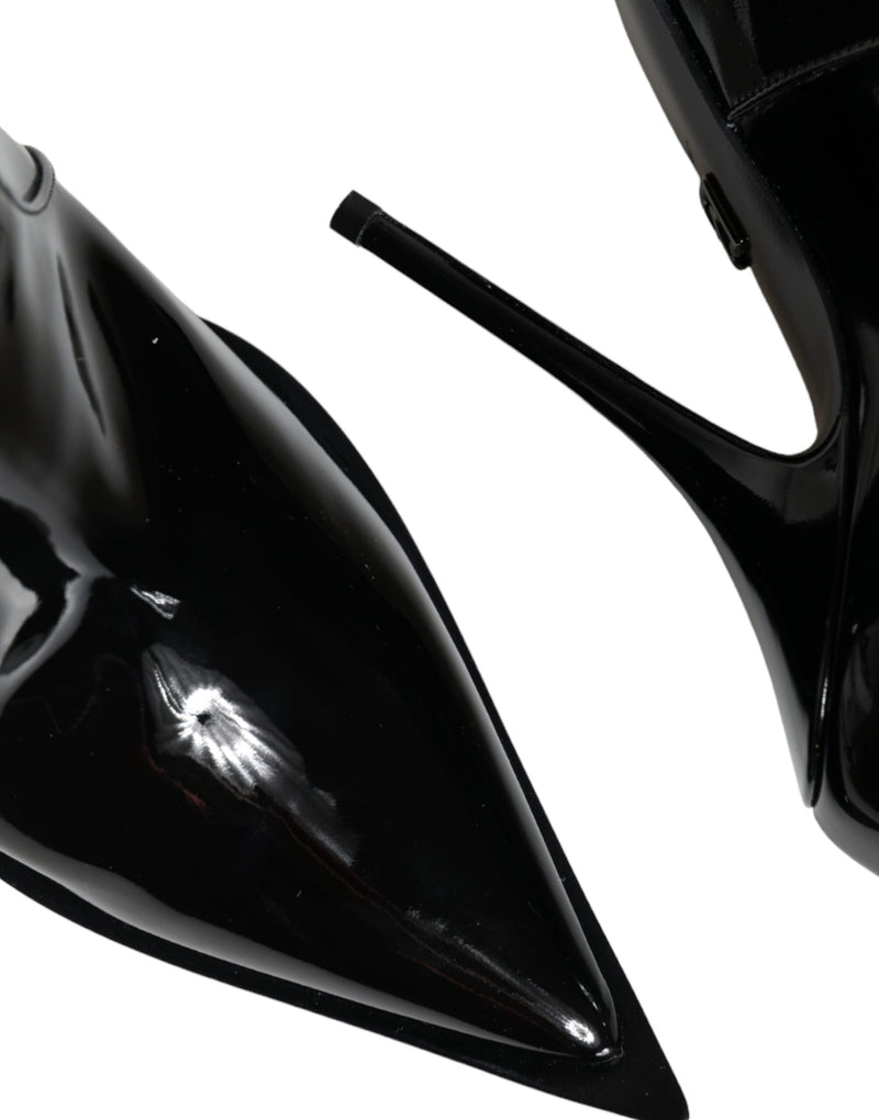 Black Patent Leather Pointed Ankle Boots Shoes Dolce & Gabbana
