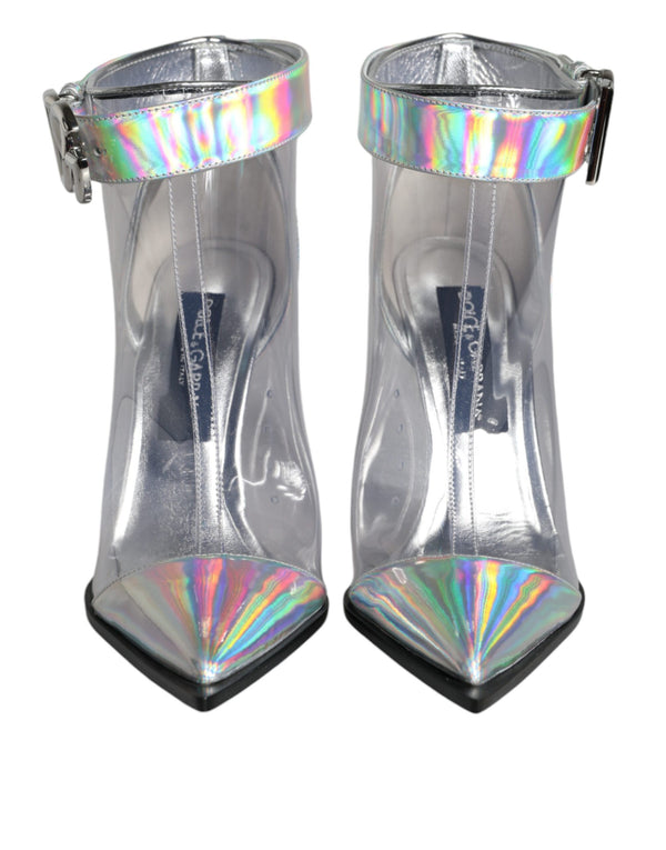 Silver Iridescent PVC Pointed Short Boots Shoes Dolce & Gabbana