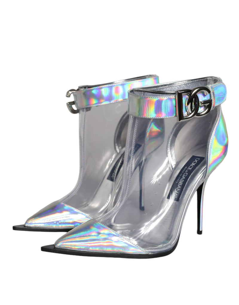 Silver Iridescent PVC Pointed Short Boots Shoes Dolce & Gabbana