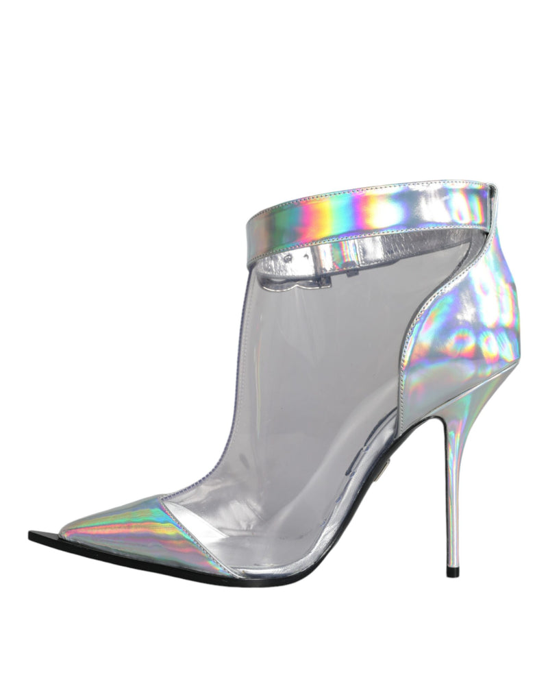 Silver Iridescent PVC Pointed Short Boots Shoes Dolce & Gabbana