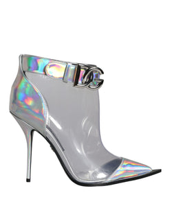 Silver Iridescent PVC Pointed Short Boots Shoes Dolce & Gabbana