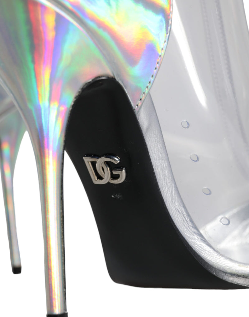 Silver Iridescent PVC Pointed Short Boots Shoes Dolce & Gabbana