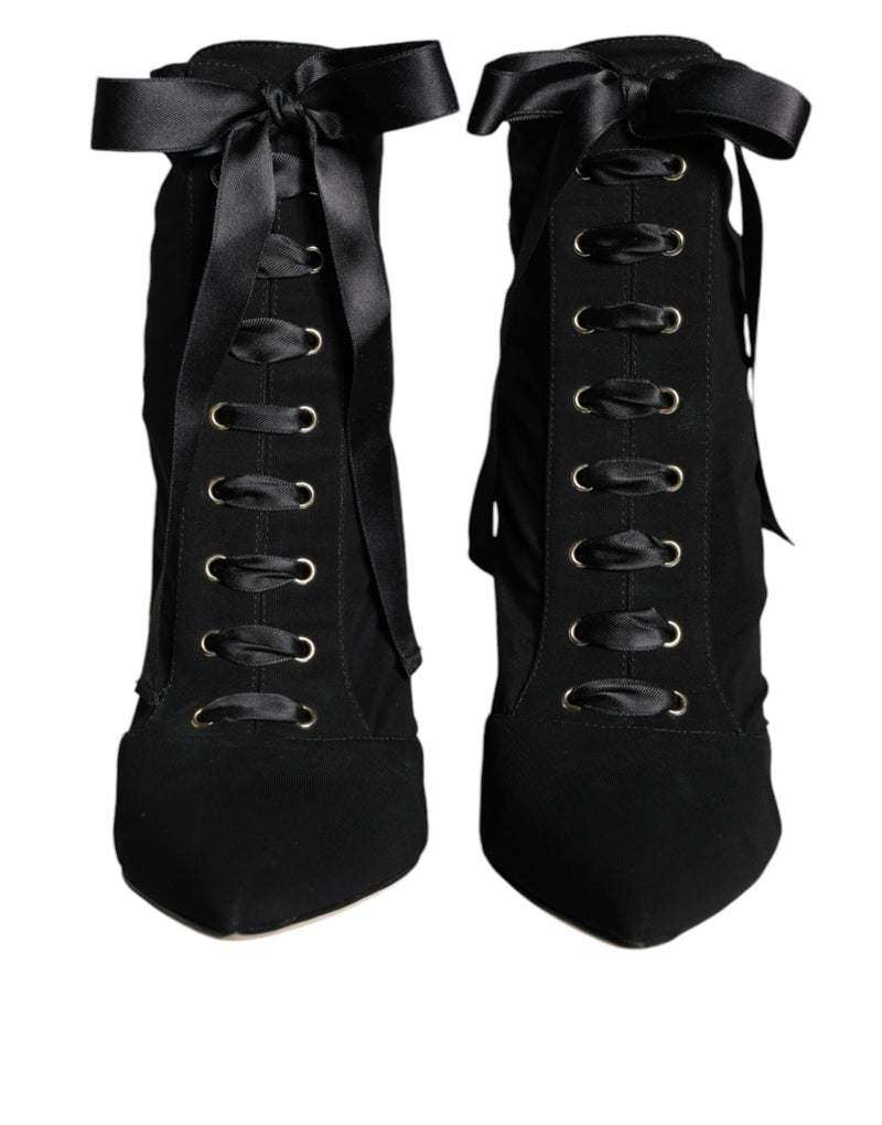 Black Jersey Stretch Ankle Booties Shoes Dolce & Gabbana