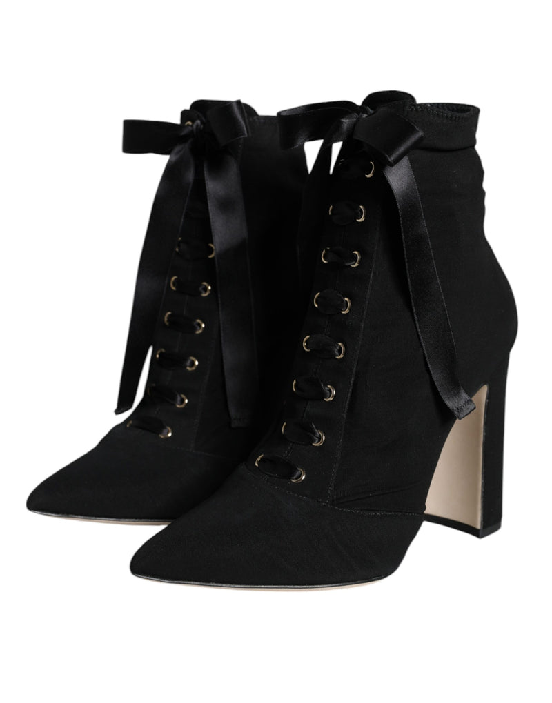 Black Jersey Stretch Ankle Booties Shoes Dolce & Gabbana