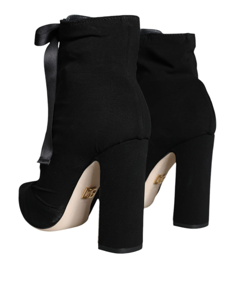 Black Jersey Stretch Ankle Booties Shoes Dolce & Gabbana