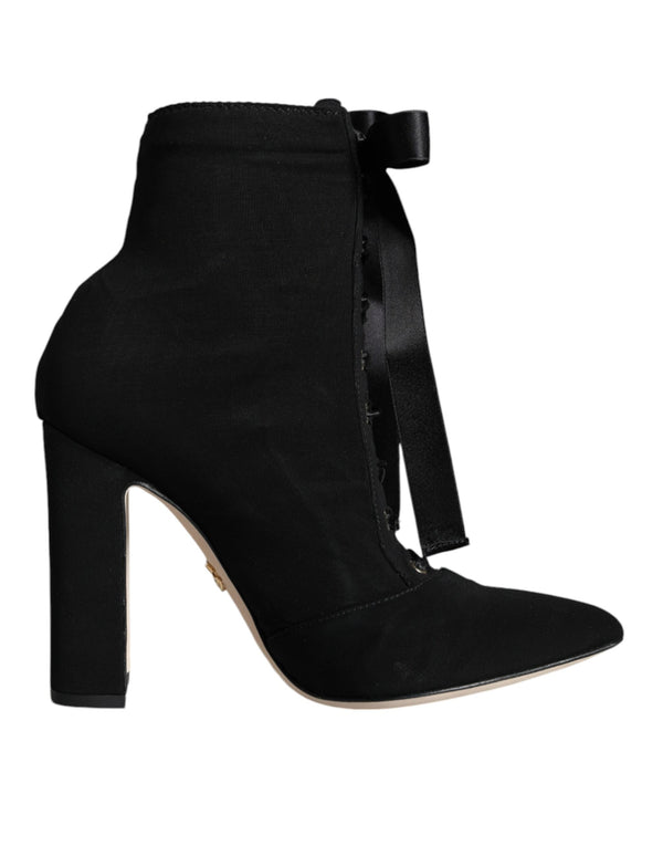 Black Jersey Stretch Ankle Booties Shoes Dolce & Gabbana