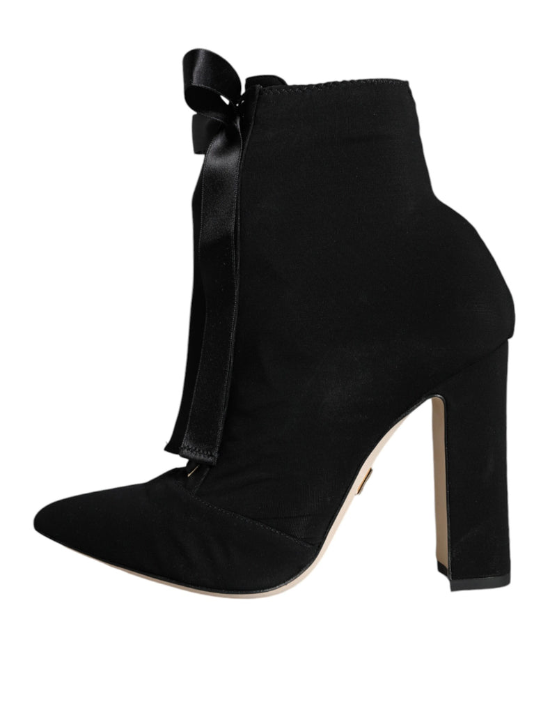 Black Jersey Stretch Ankle Booties Shoes Dolce & Gabbana