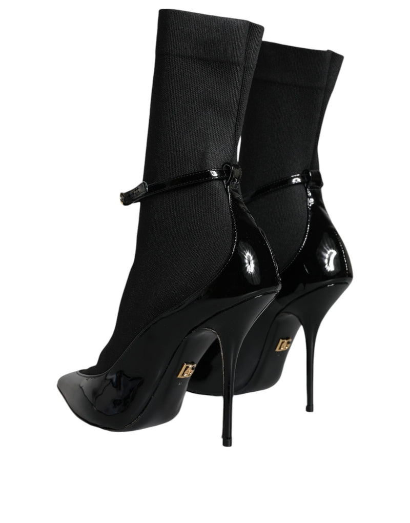 Black Leather Stilettos Booties Socks Shoes Dolce & Gabbana