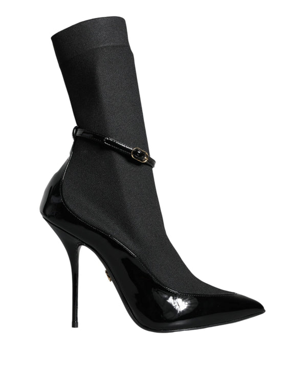 Black Leather Stilettos Booties Socks Shoes Dolce & Gabbana