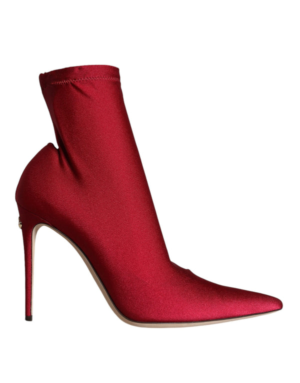 Cherry Red Stretch Stilettos Ankle Boot Shoes Dolce & Gabbana