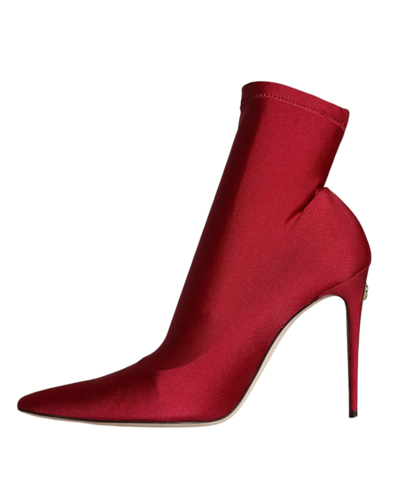 Cherry Red Stretch Stilettos Ankle Boot Shoes Dolce & Gabbana