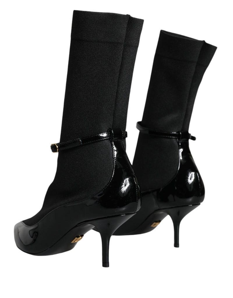 Black Leather Stilettos Booties Socks Shoes Dolce & Gabbana