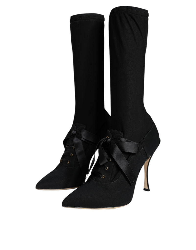 Black Stiletto Heels Mid Calf Boots Shoes Dolce & Gabbana