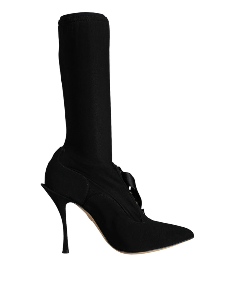 Black Stiletto Heels Mid Calf Boots Shoes Dolce & Gabbana