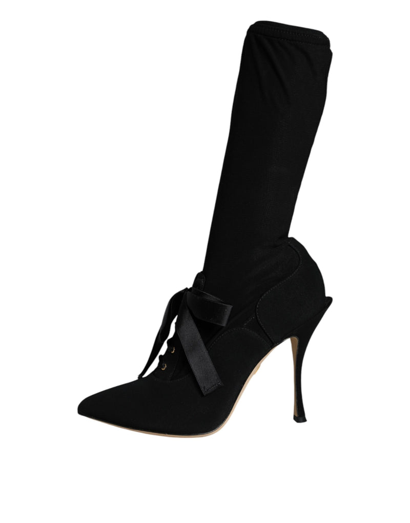 Black Stiletto Heels Mid Calf Boots Shoes Dolce & Gabbana