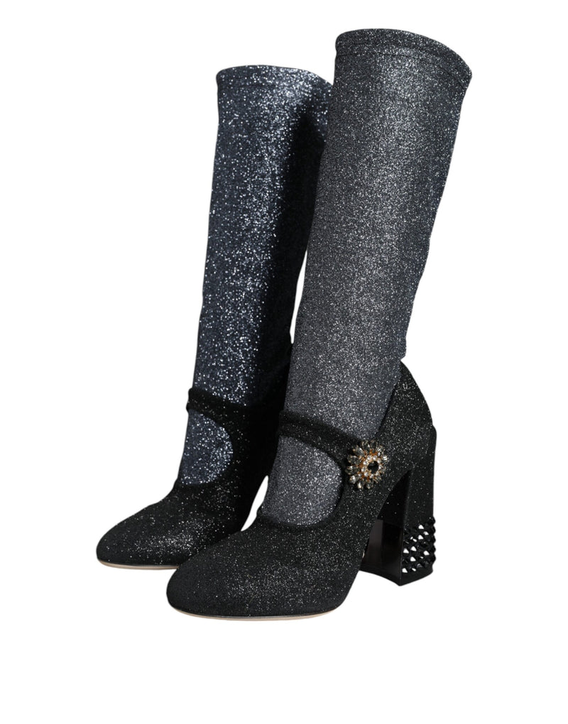 Black Crystal Mary Janes Booties Shoes Dolce & Gabbana