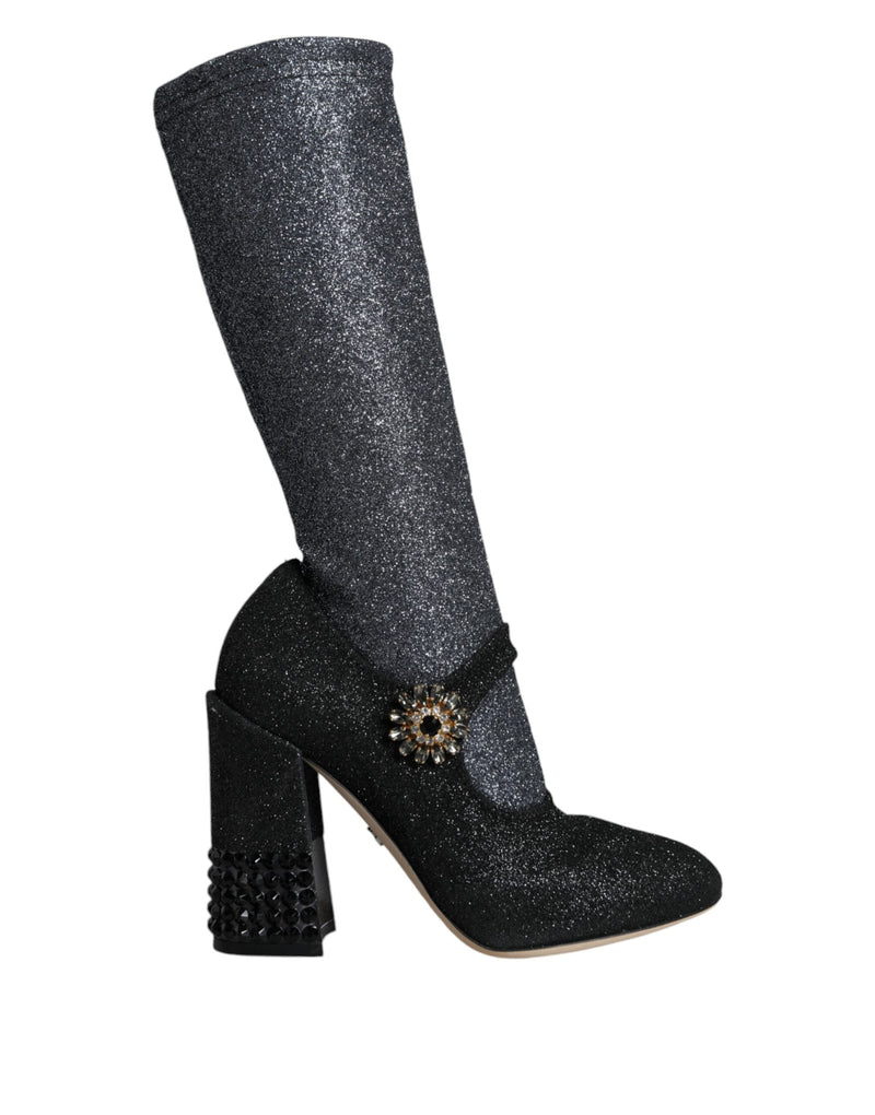 Black Crystal Mary Janes Booties Shoes Dolce & Gabbana