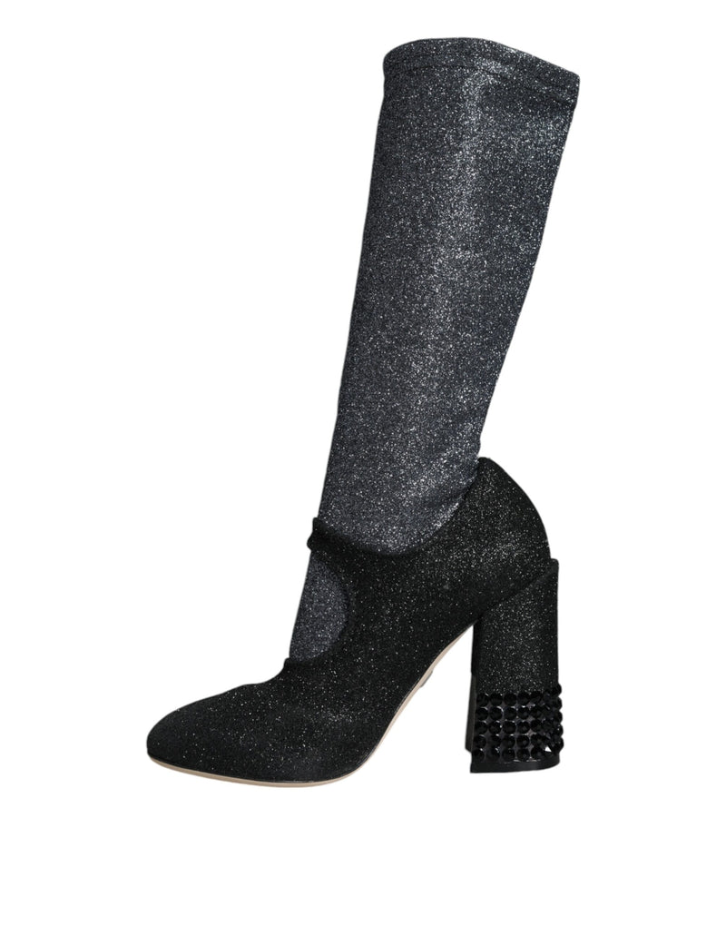 Black Crystal Mary Janes Booties Shoes Dolce & Gabbana