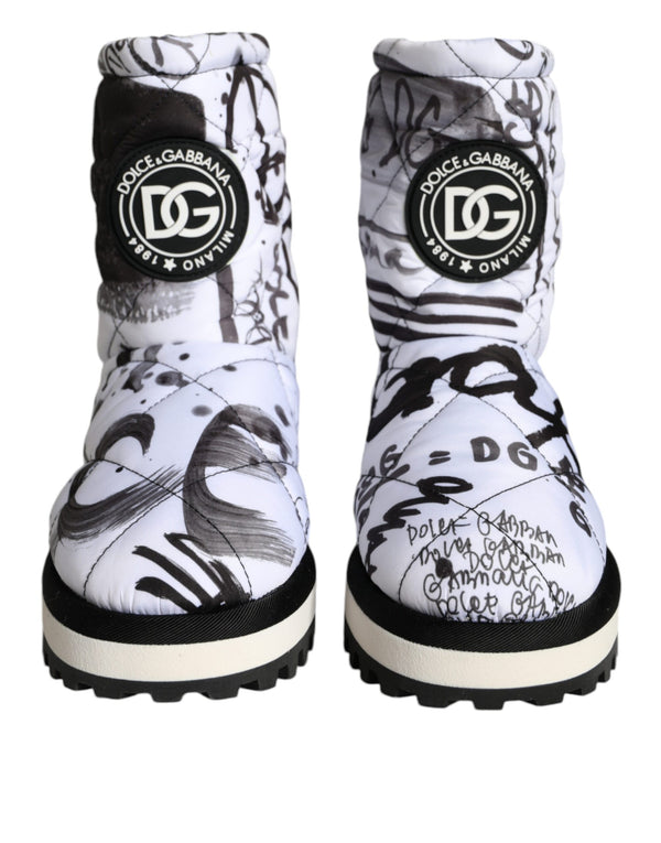 White Padded Logo Print Mid Calf Boots Shoes Dolce & Gabbana