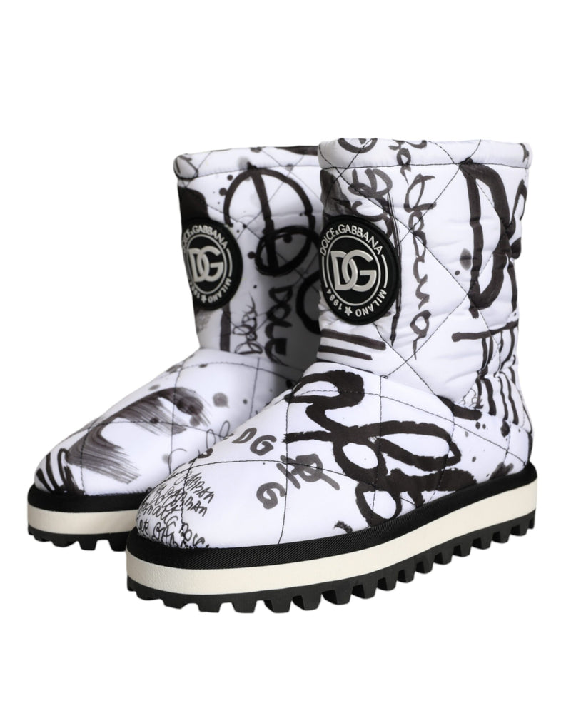 White Padded Logo Print Mid Calf Boots Shoes Dolce & Gabbana