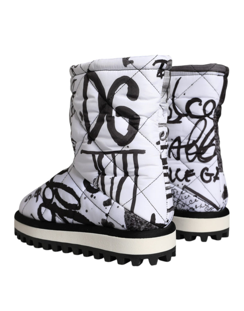 White Padded Logo Print Mid Calf Boots Shoes Dolce & Gabbana
