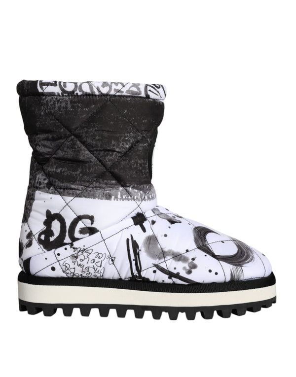 White Padded Logo Print Mid Calf Boots Shoes Dolce & Gabbana