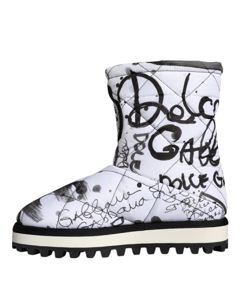 White Padded Logo Print Mid Calf Boots Shoes Dolce & Gabbana