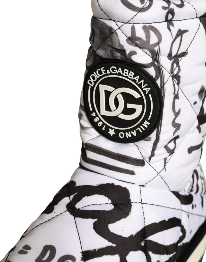 White Padded Logo Print Mid Calf Boots Shoes Dolce & Gabbana