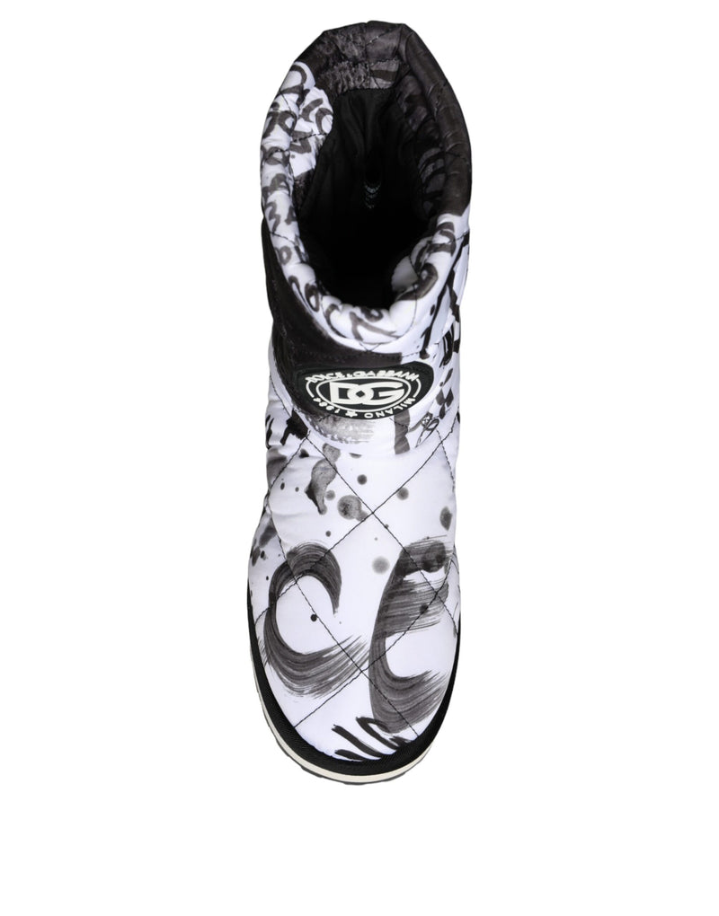 White Padded Logo Print Mid Calf Boots Shoes Dolce & Gabbana