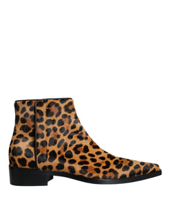 Brown Leopard Calf Fur Ankle Boots Shoes Dolce & Gabbana