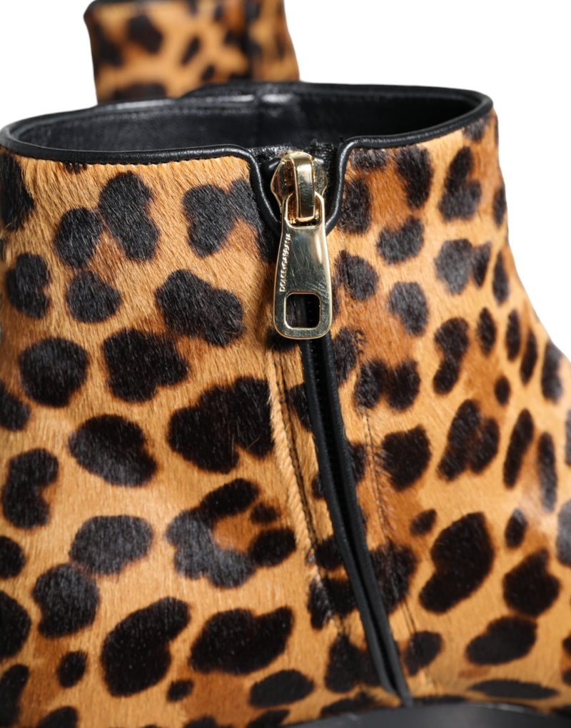 Brown Leopard Calf Fur Ankle Boots Shoes Dolce & Gabbana