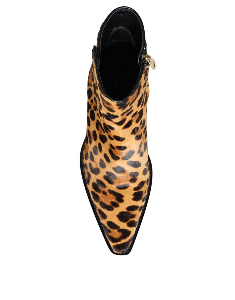 Brown Leopard Calf Fur Ankle Boots Shoes Dolce & Gabbana